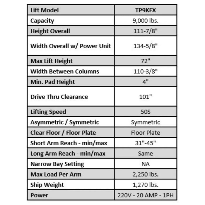 Valor VP9KFX 9,000 lb 2 Post Floor Plate - Symmetric - Mechanic Super Store