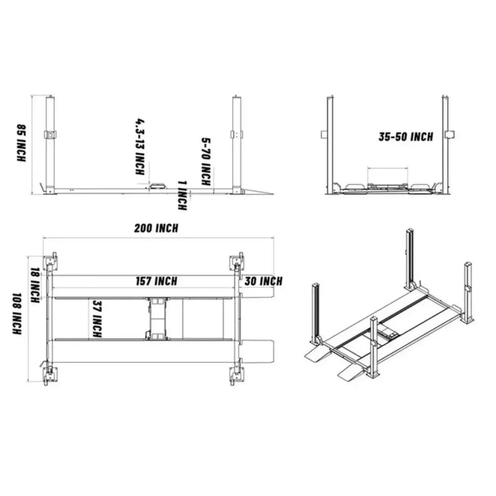 Katool KT-4H850 4 Post 8,500lb Heavy Duty Car Lift - Mechanic Super Store