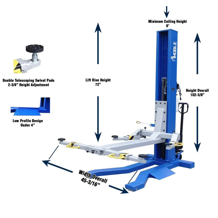 IDEAL iMobile MSC-6KLP 6,000 lb Low Profile Mobile Single Column Lift - Mechanic Super Store