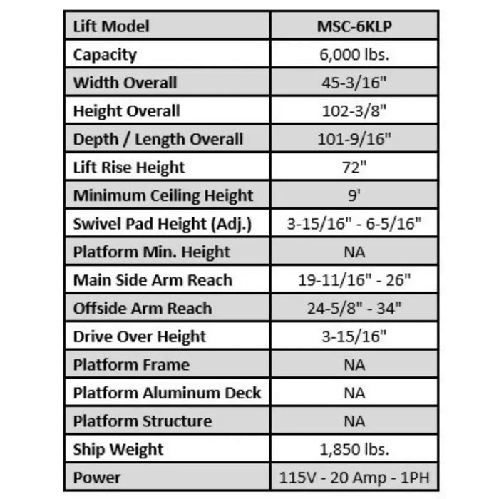 IDEAL iMobile MSC-6KLP 6,000 lb Low Profile Mobile Single Column Lift - Mechanic Super Store