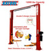 Katool KT-M120 12,000 lbs lift | 2 Post Clear-floor Vehicle Lift image showing dimensions and inset images of moving parts - Mechanic Super Store