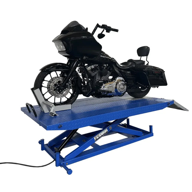 Tuxedo M-1500C-HR 1,500 lb High Rise Motorcycle Lift Bench - Vise, Sides, Balance Bar, Pump - Mechanic Super Store