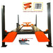 Katool KT-4H110 11,000lb 4 Post Car Lift showing insets of optional casters and rolling jack.