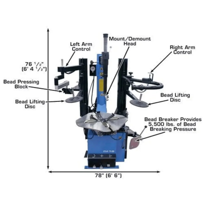 Atlas TC289DAA Extra Large Rim-Clamp Tire Changer with Dual Assist Arms - Mechanic Super Store