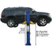 Atlas 9KBPX 9,000 lb Baseplate 2 Post Vehicle Lift with SUV lifted to max capacity showcasing the overall height of the lift beintg 111.5" - Mechanic Super Store
