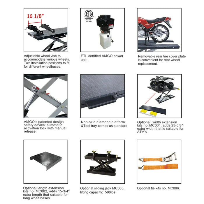 Amgo MC-1200 Motorcycle & Atv Lift - Mechanic Super Store