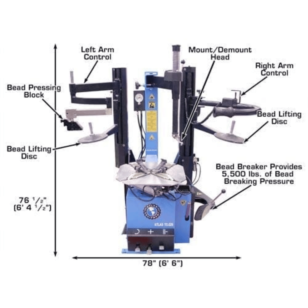 Atlas TC229 Rim-Clamp Tire Changer with Dual Arms