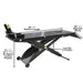 image showing 85.5" platform length, 22.5" approach ramp, lock bar position and 31.25" highest lockign position for the Atlas ACL Air Operated 1,000 lb Capacity Motorcycle Lift with Roller Plate - Mechanic Super Store
