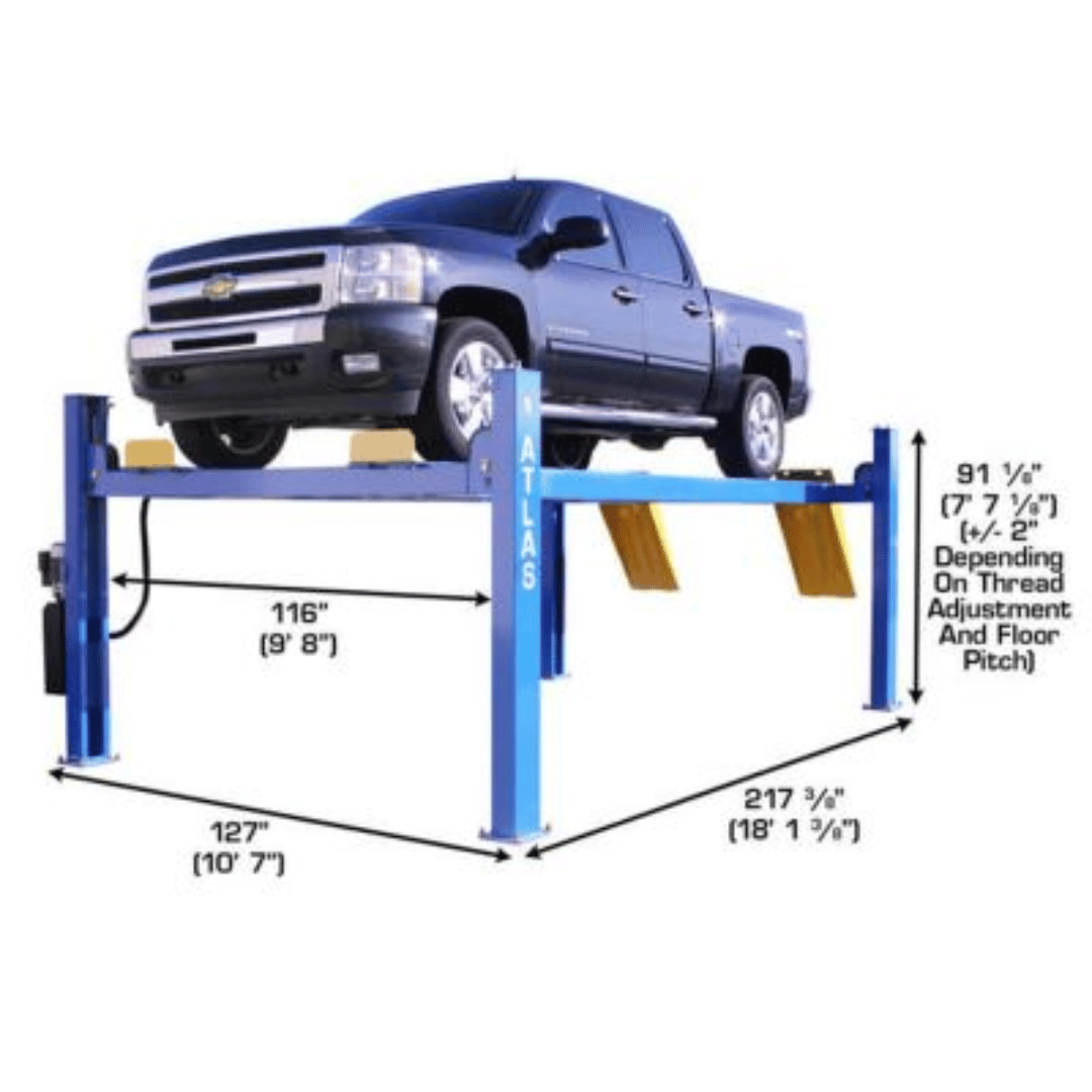 Atlas 414 14,000 lb Commercial 4-Post Lift + RJ8 Rolling Bridge Jacks Combo