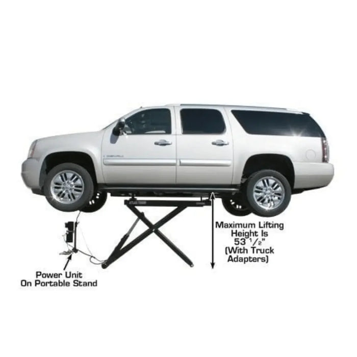 Atlas 6MR Portable Mid-Rise Scissor Lift 6,000 lb Capacity on a white background showing the power unti on portable stand and a max lifting height of 53.5"