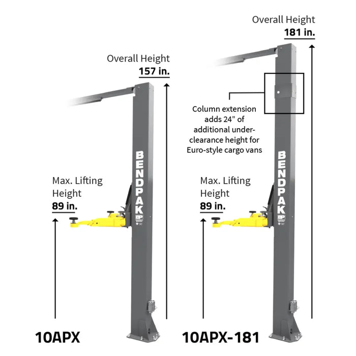 BendPak 10APX 10,000 lb 2 Post High Rise Lift - Mechanic Super Store