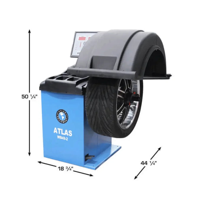 Altas WB49-2 Premium 2D Computer Wheel Balancer dimension measuring 50.25" high, 18.75" wide, 44.25" deep- Mechanic Super Store