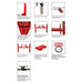 Amgo PRO-12ASX 12,000 lb 4 Post Alignment Lift flyer with insets of the motor and close up of all the mechanic parts and a jack
