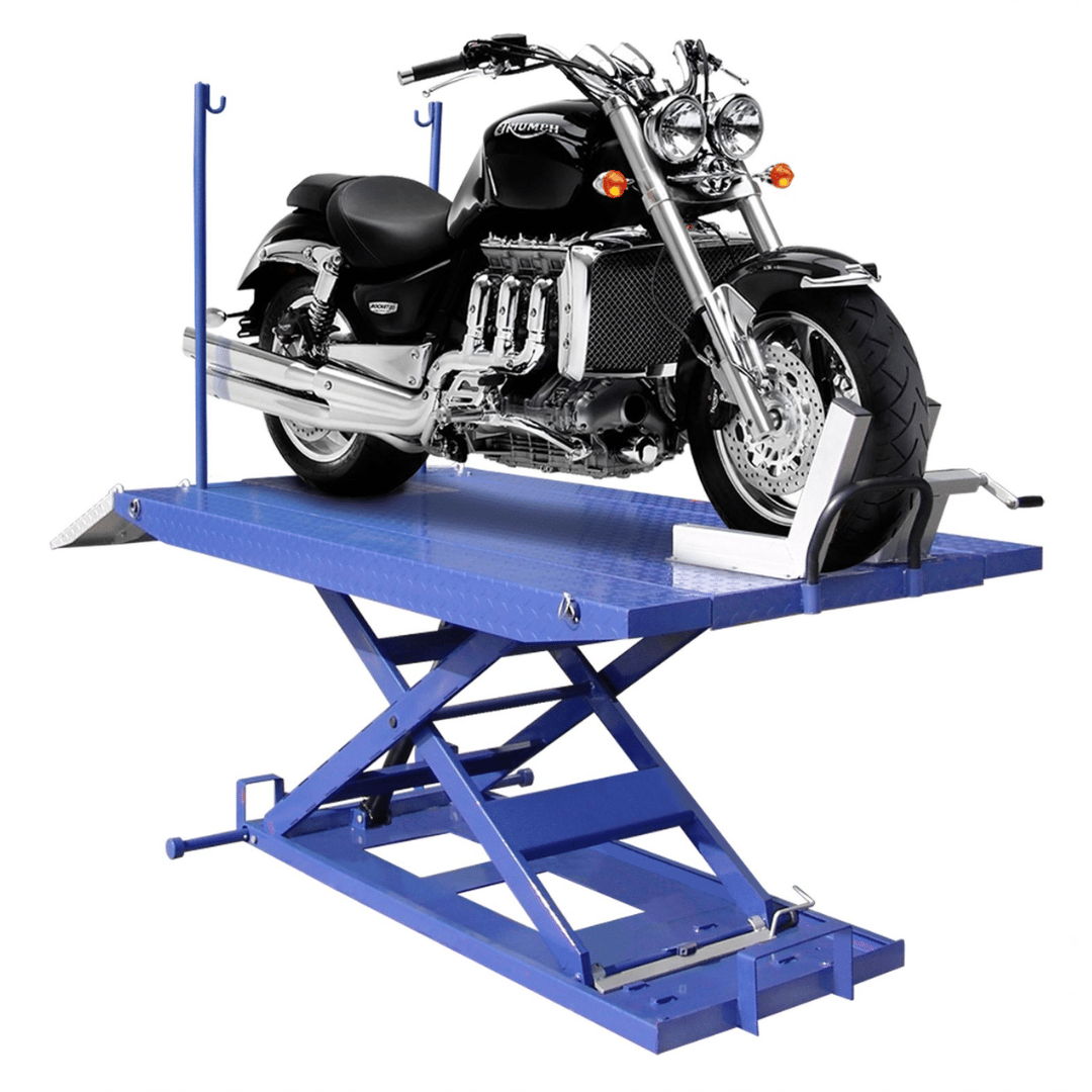 Tuxedo M-1500C-HR 1,500 lb High Rise Motorcycle Lift Bench - Vise, Sides, Balance Bar, Pump