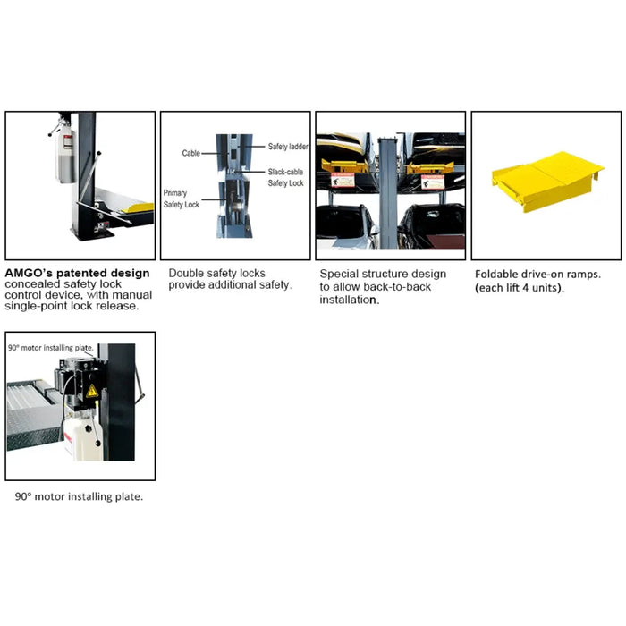 Amgo 409-DP 9,000 Lb Double Parking 4 Post Car Lift - Mechanic Super Store
