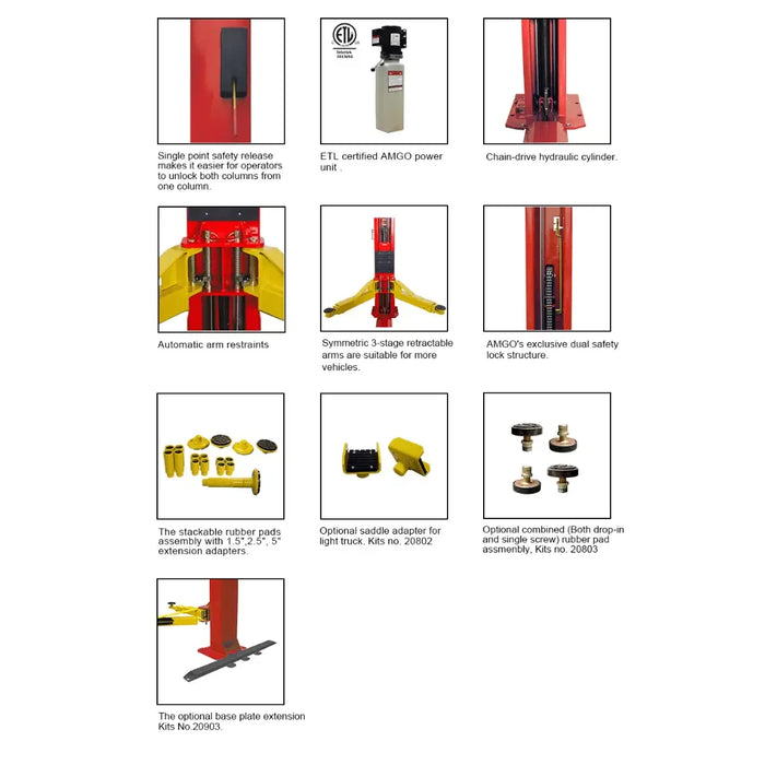 Amgo BP-9X 9,000 lb 2 Post Car Lift - Mechanic Super Store