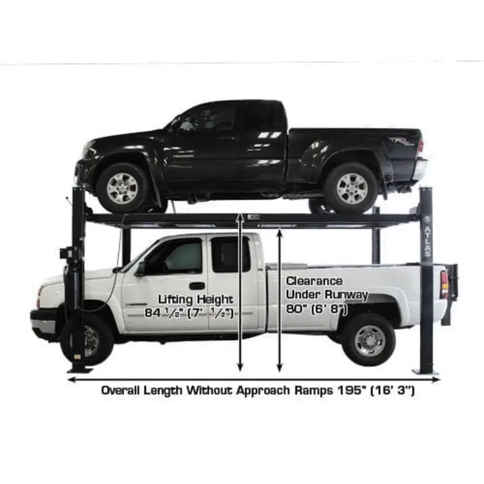 Atlas Garage PRO8000EXT-L 4 Post Lift + RJ35 Sliding Jack Combo oin a white halo background - Mechanic Super Store