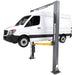BendPak Car Lift 12APX-192 12,000-lb. Capacity 2 Post High-Rise Car Lift - Extended Height shown with a cube truck lifted to max height.