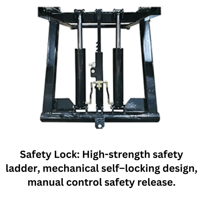 Amgo MR06 6,000 lb Mid-Rise Portable Scissor Lift image on a white background showing the high-strength safety lock - Mechanic Super Store