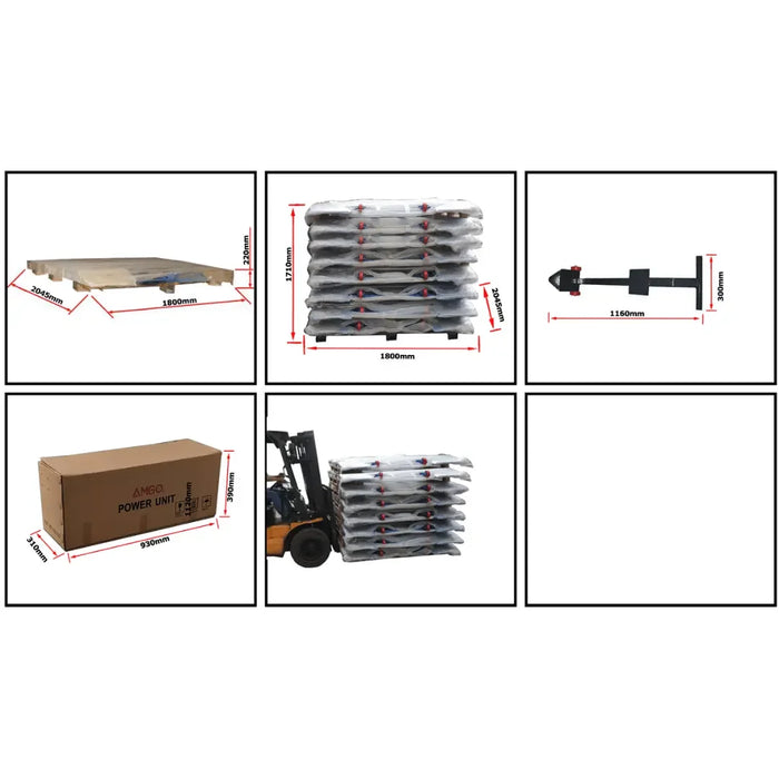 Amgo LR06 Low Rise Lift showing packaging options and dimensions.