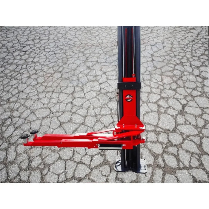 Katool KT-AS110D 11,000 lbs Asymmetrical 2 Post Lift support arm folded into the closed position