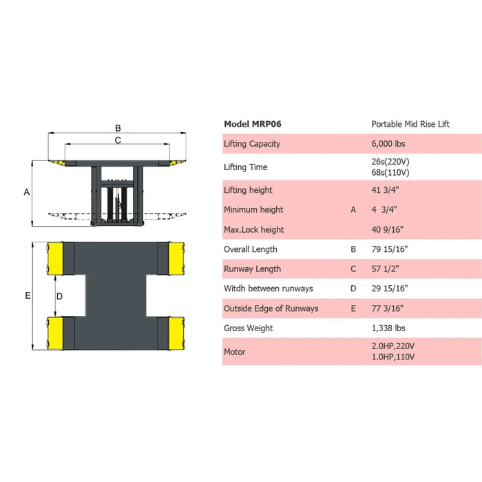 Portable Auto Lift Amgo MRP06 Mid Rise - Mechanic Super Store