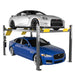 BendPak HD-9EWT 4 Post Extra-Wide/High Vehicle Lift shown holding two sports cars on a white background by mechanic superstore