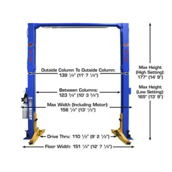 Atlas Platinum PVL12 ALI Certified Commercial Overhead 12,000 lb. Capacity 2 Post Car Lift - Mechanic Super Store