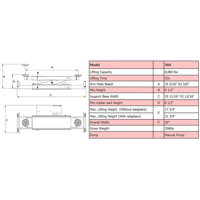 Amgo J6H 6,000 lb Rolling Jack specification sheet