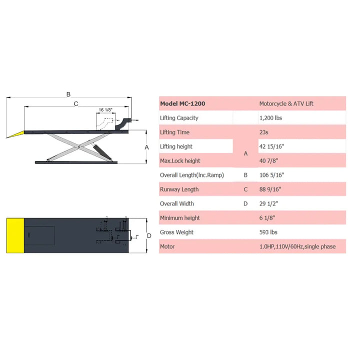 Amgo MC-1200 Motorcycle & Atv Lift - Mechanic Super Store