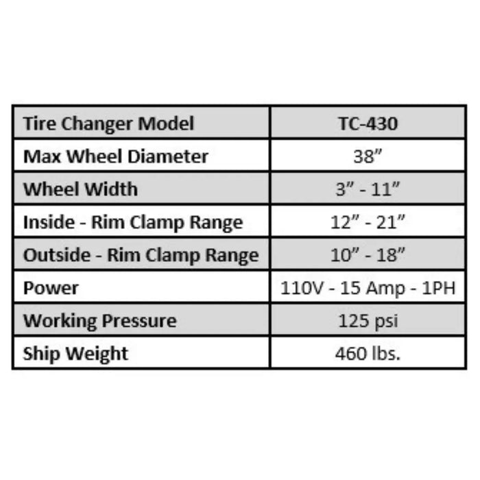 Tuxedo TC-430 Economical Tire Changer - Mechanic Super Store