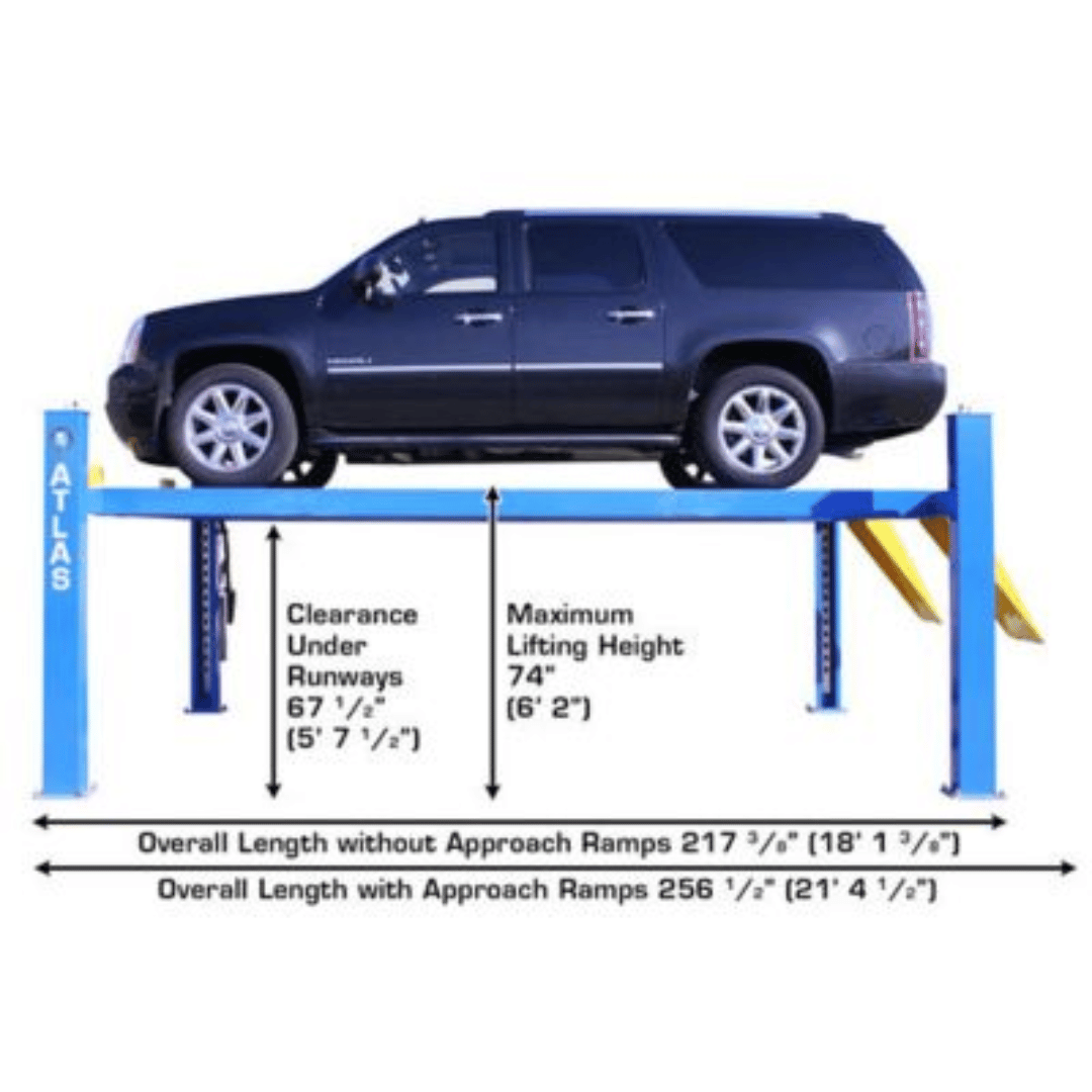 Atlas 414 14,000 lb Commercial 4-Post Lift + RJ8 Rolling Bridge Jacks Combo