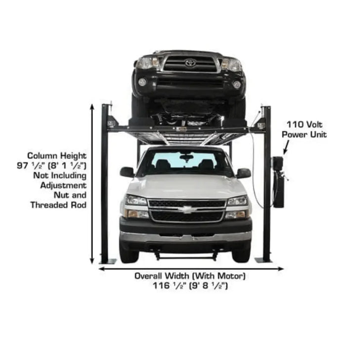 Atlas Garage PRO8000EXT-L 4 Post Lift + RJ35 Sliding Jack Combo on a white background showcasing the power unit - Mechanic Super Store