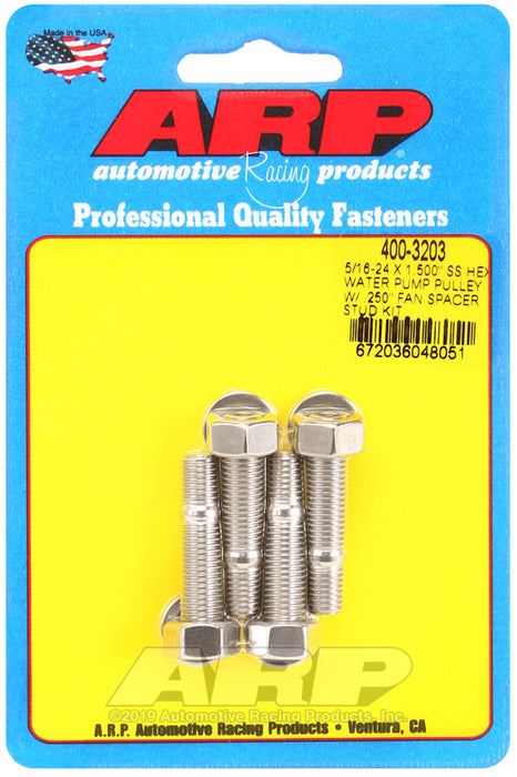ARP 5/16-24 X 1.500 SS hex water pump pulley w/ .250" fan spacer stud kit
