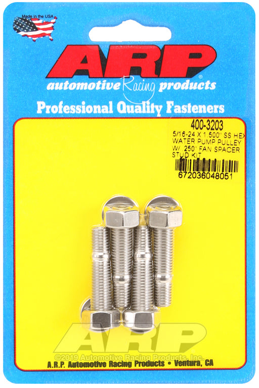 ARP 5/16-24 X 1.500 SS hex water pump pulley w/ .250" fan spacer stud kit