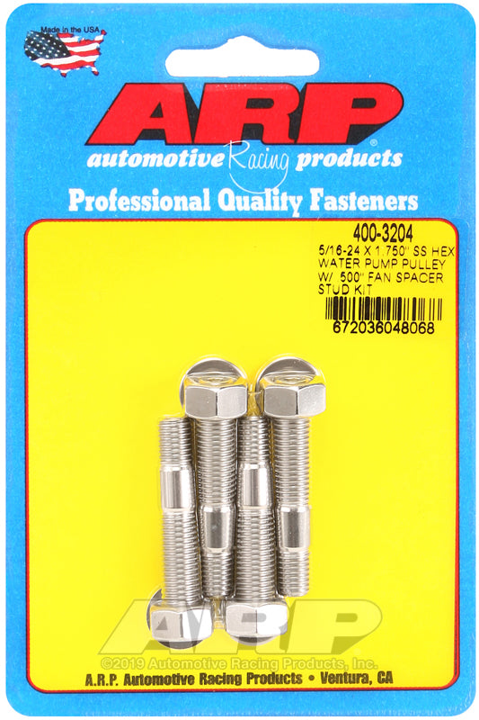 ARP 5/16-24 X 1.750 SS hex water pump pulley w/ .500" fan spacer stud kit