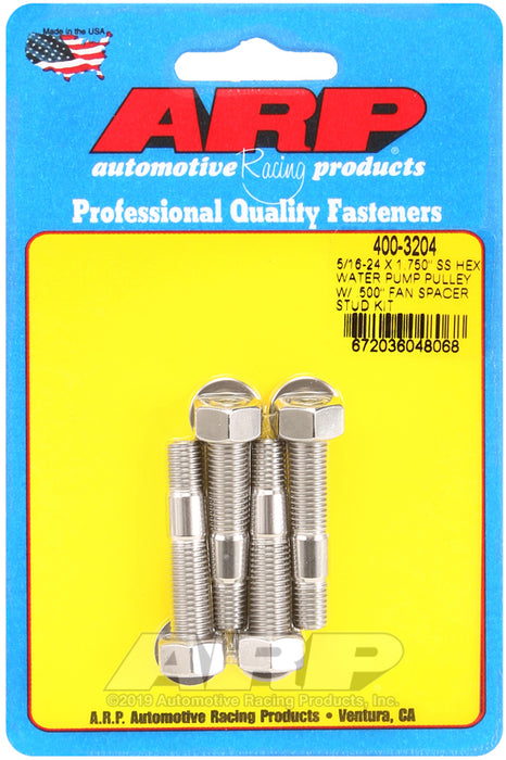 ARP 5/16-24 X 1.750 SS hex water pump pulley w/ .500" fan spacer stud kit