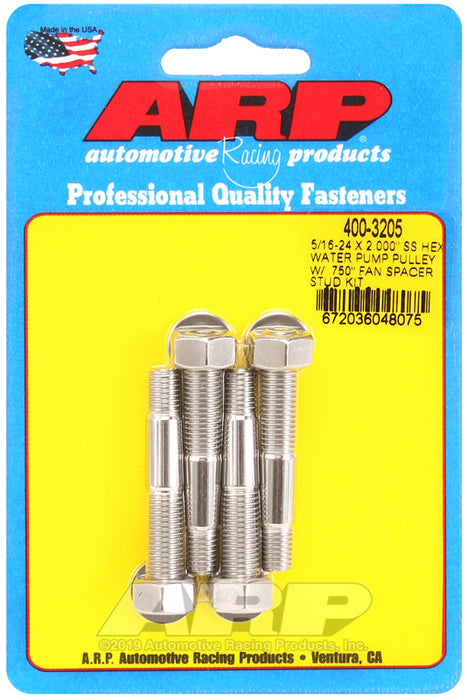 ARP 5/16-24 X 2.000 SS hex water pump pulley w/ .750" fan spacer stud kit