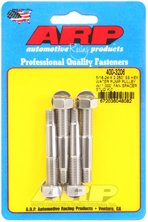 ARP 5/16-24 X 2.250 SS hex water pump pulley w/ 1.000" fan spacer stud kit