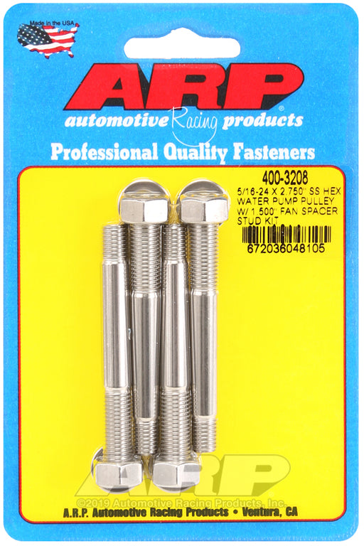 ARP 5/16-24 X 2.750 SS hex water pump pulley w/ 1.500" fan spacer stud kit