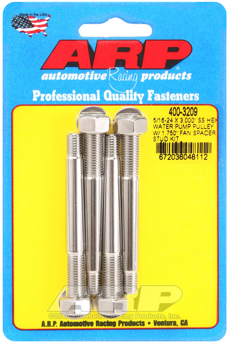ARP 5/16-24 X 3.000 SS hex water pump pulley w/ 1.750" fan spacer stud kit