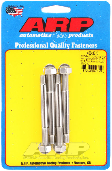 ARP 5/16-24 X 3.250 SS hex water pump pulley w/ 2.000" fan spacer stud kit
