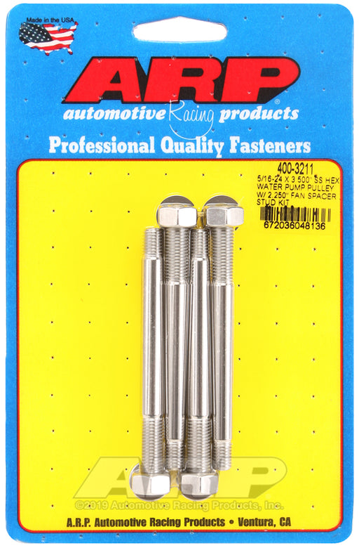 ARP 5/16-24 X 3.500 SS hex water pump pulley w/ 2.250" fan spacer stud kit