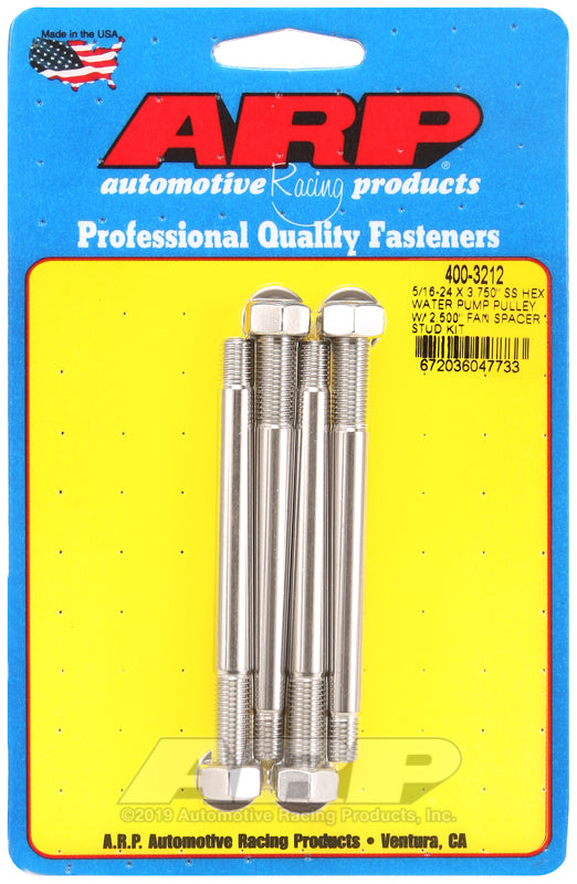 ARP 5/16-24 X 3.750 SS hex water pump pulley w/ 2.500" fan spacer stud kit