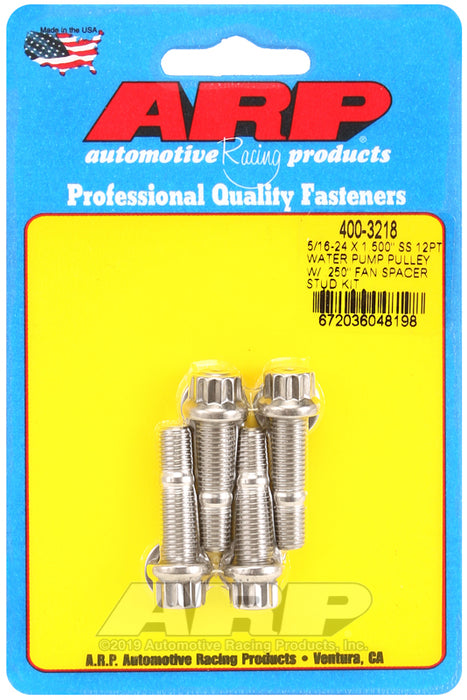 ARP 5/16-24 X 1.500 SS 12pt water pump pulley w/ .250" fan spacer stud kit