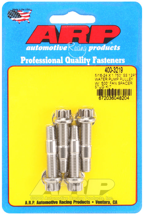ARP 5/16-24 X 1.750 SS 12pt water pump pulley w/ .500" fan spacer stud kit