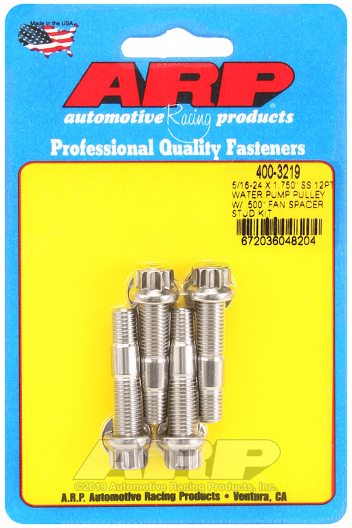 ARP 5/16-24 X 1.750 SS 12pt water pump pulley w/ .500" fan spacer stud kit