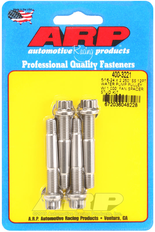 ARP 5/16-24 X 2.250 SS 12pt water pump pulley w/ 1.000" fan spacer stud kit