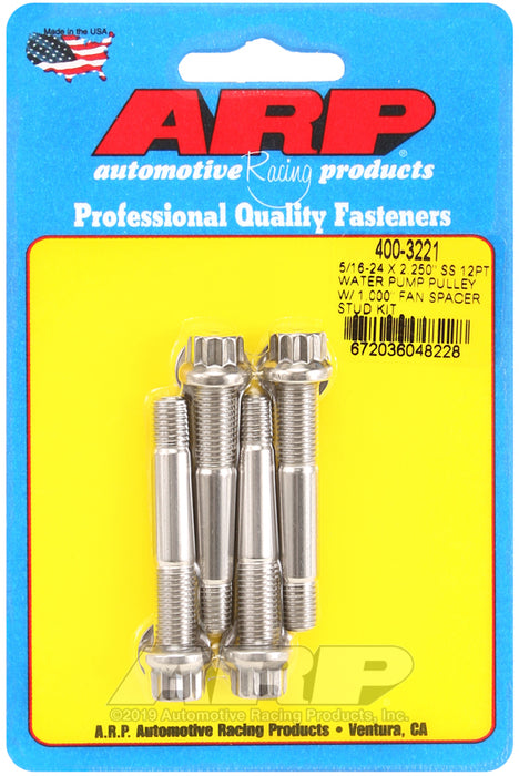 ARP 5/16-24 X 2.250 SS 12pt water pump pulley w/ 1.000" fan spacer stud kit