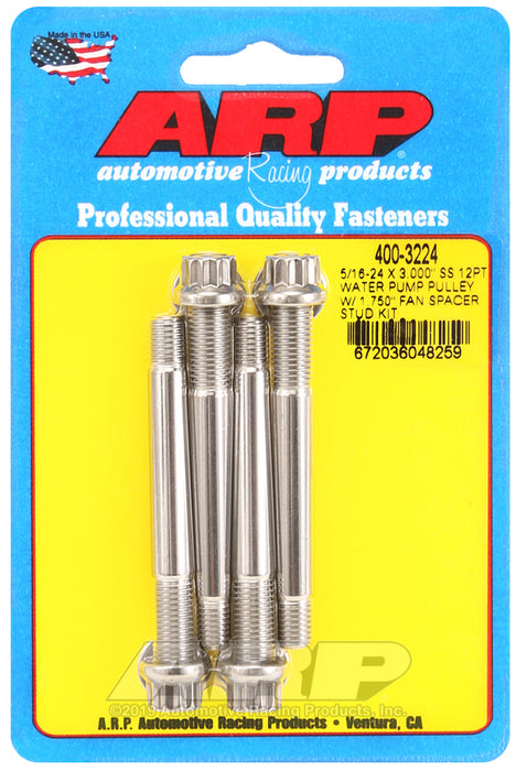 ARP 5/16-24 X 3.000 SS 12pt water pump pulley w/ 1.750" fan spacer stud kit